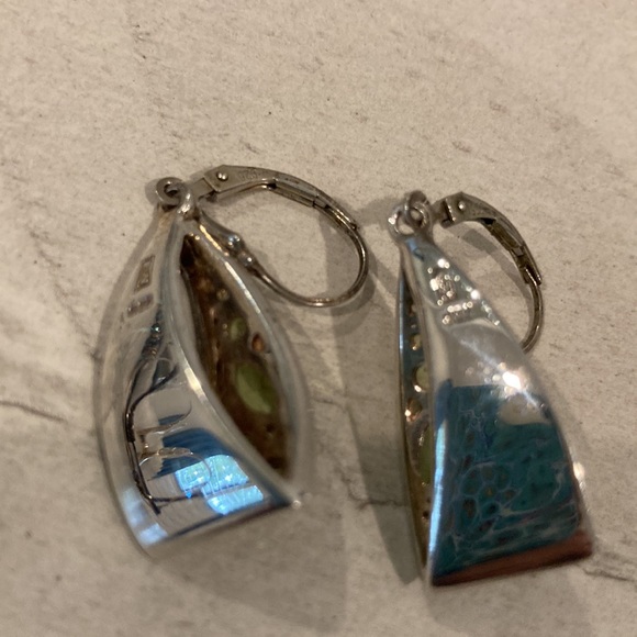 Sterling earrings with green and white rhinestones - Picture 5 of 6